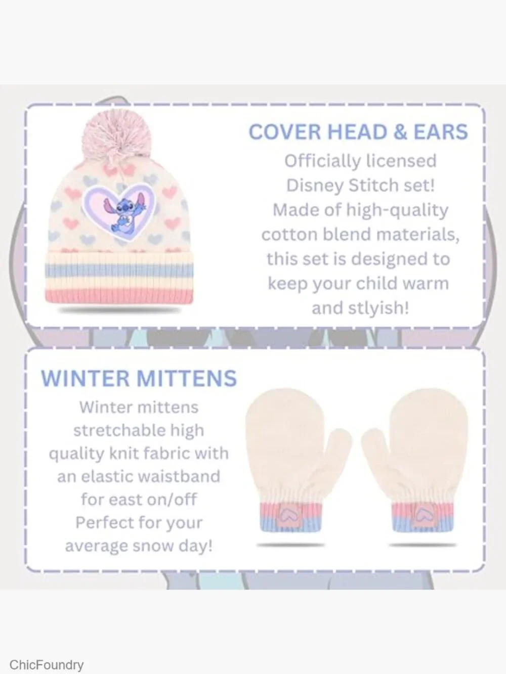 Toddler Winter Hat & Mittens Set – Soft Knit Beanie with Pom & Stretch Mittens,